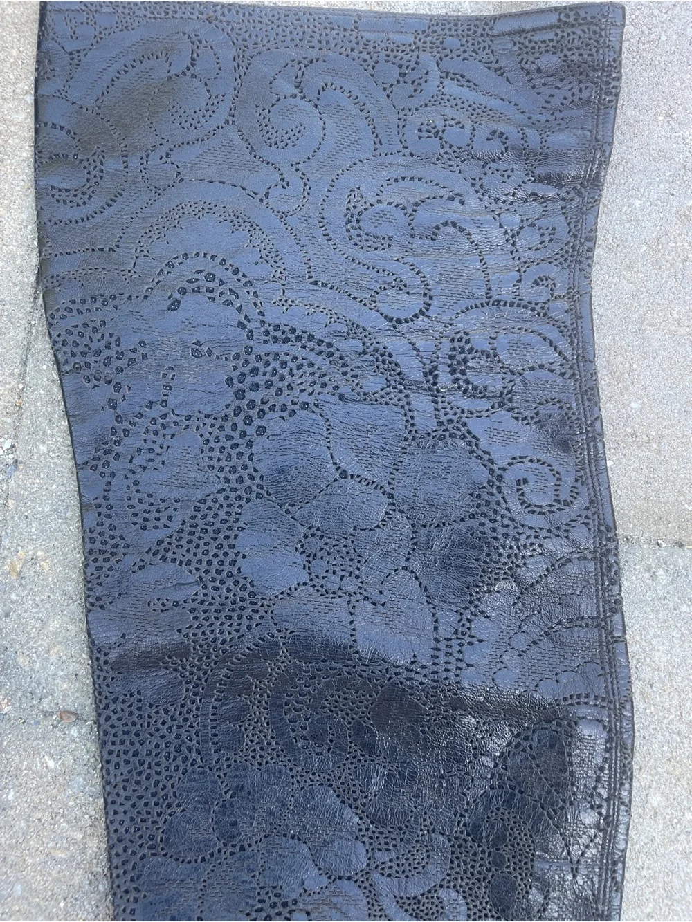 Vintage 90s Donna Karan Black Floral-Leather Perforated Over the Knee Boots.